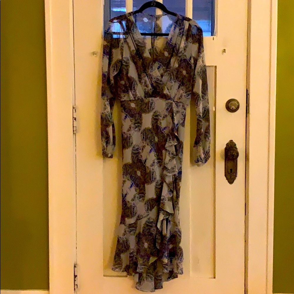 Sheer mirror floral midi dress with slip